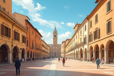 Murales artistico raffigurante piazza fiorentina con dettagli architettonici